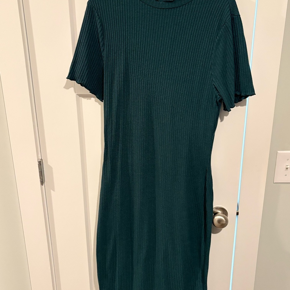 SHEIN Teal Ribbed Midi Dress